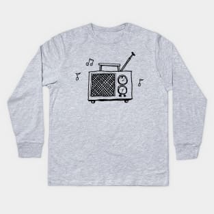 Transistor Radio Line Drawing in Black Kids Long Sleeve T-Shirt